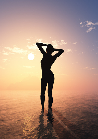 The figure of a girl on the beach.  3D renderingの写真素材