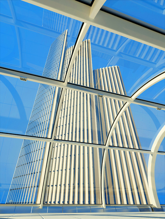View of a modern building in the window.3d render