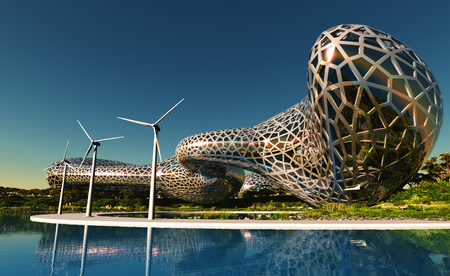 House of the Future on the beach..3d renderの写真素材