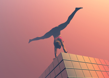 Girl gymnast on the building..3d renderの写真素材