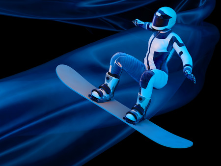 Graphical representation of a snowboarder on a black background.,3d renderの写真素材