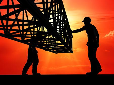 Silhouette of the worker on a background of the sky  ,3d renderの写真素材