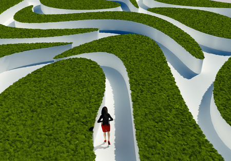 People walk on the green grass.3d renderの写真素材