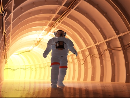 Astronaut in the tunnels of the spacecraft., 3d renderの写真素材