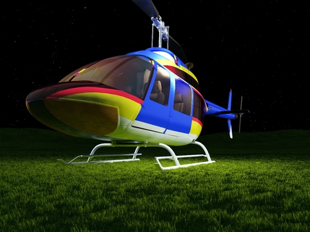 Sports helicopter on grass. 3d renderの写真素材