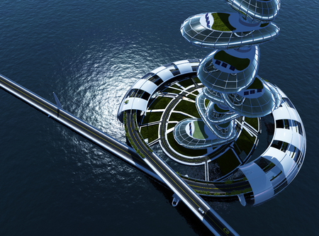 Skyscraper on the water.3d renderの写真素材