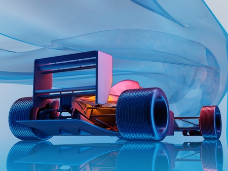 Racing cars on a blue background.3d renderの写真素材