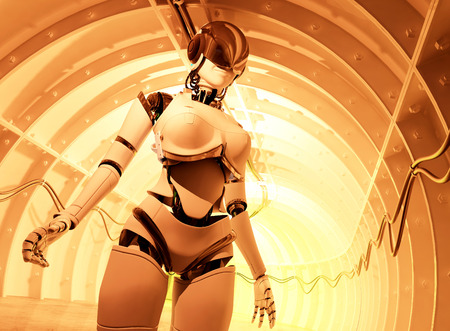 Robot in the tunnel.,3d renderの写真素材