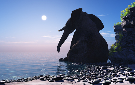 The elephant is sitting in the water.,3d renderの写真素材