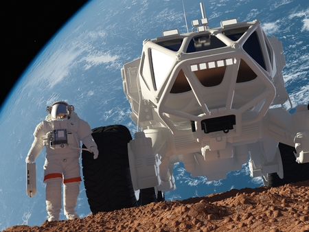 Space transport on the planet..Elemen ts of this image furnished by NASA.3d render