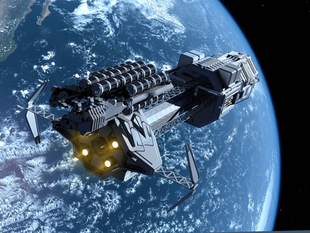 The space ship in outer space 3d render