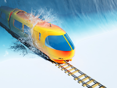 The train is moving out of the wave.,3d renderの写真素材
