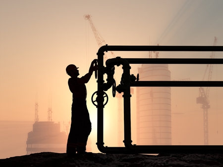 Work closes the valve on the tube., 3d renderの写真素材
