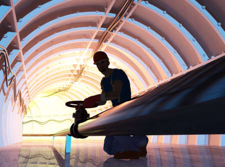 Silhouette of worker at the plant., 3d renderの写真素材