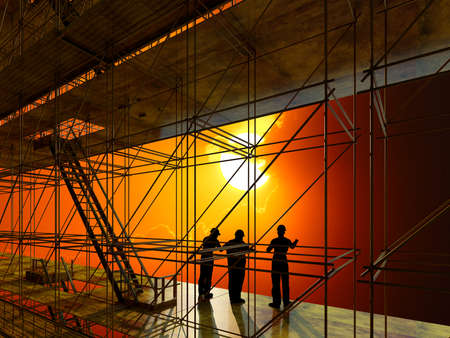 Silhouettes of workers at the factory.,3d render
