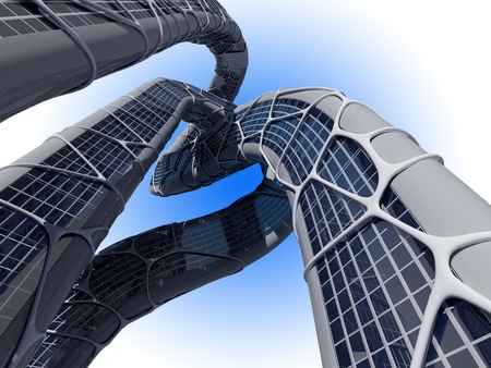 The modern skyscraper on a blue background,3d render