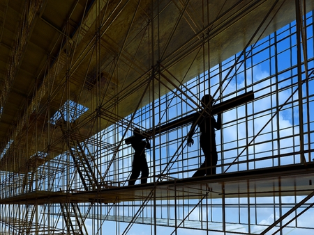 Silhouettes of workers at the factory.,3d render
