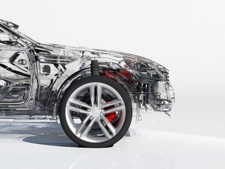 Glass auto on white background..3d renderの写真素材