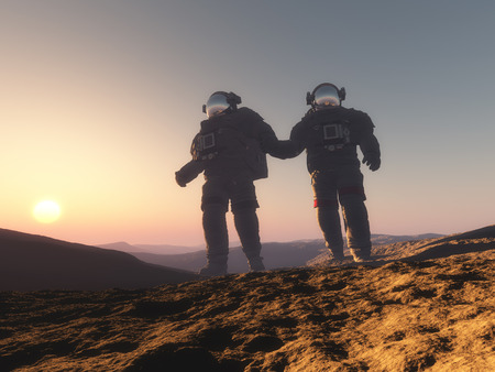 The astronaut on the background of the planet.,3d renderの写真素材