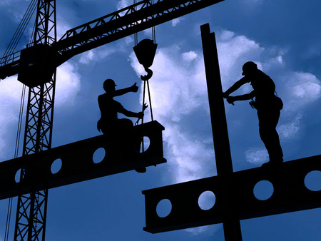 Silhouette of the worker on the rig.3d render
