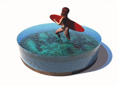 The girl in the sea., 3d renderの写真素材