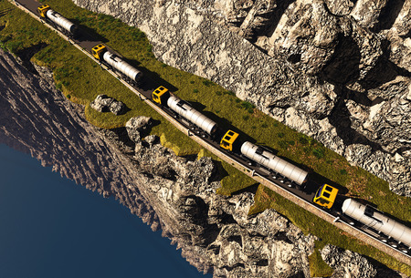 A column of cars in the mountains.3d renderの写真素材