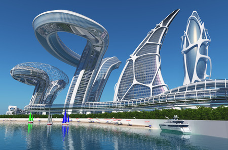 A fantastic city from the future.t.3d renderのeditorial素材