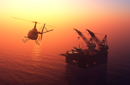 The helicopter is above the working platform. 3d renderの写真素材