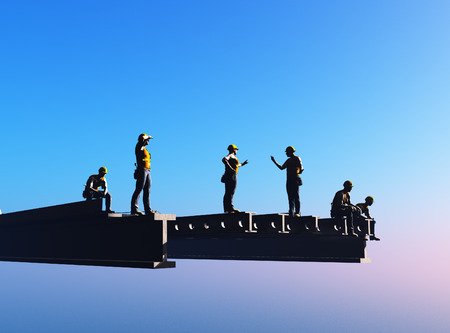 Bridge with workers on a blue background. 3d renderの写真素材