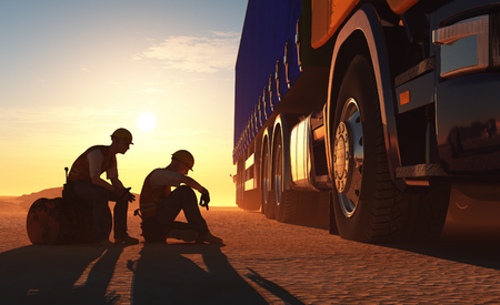 Workers repair trucks.,3d renderの写真素材