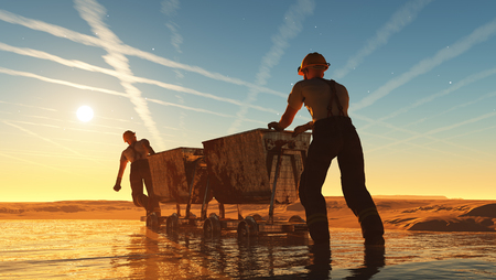 Workers at sunset. 3d renderの写真素材