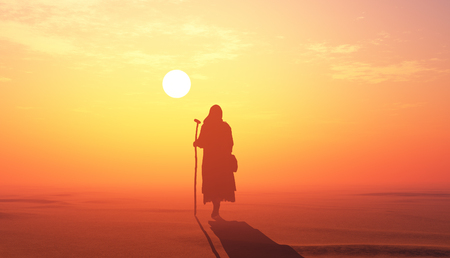 Old man in the desert.,3d renderの写真素材