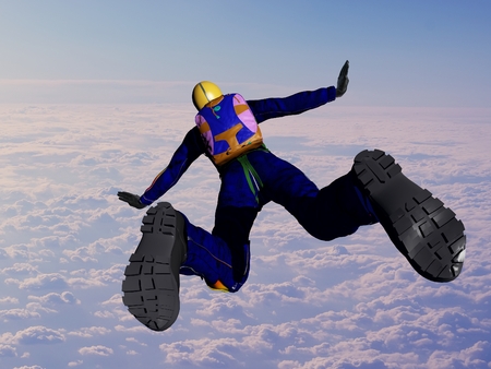 Parashutist against the blue sky.,3d render