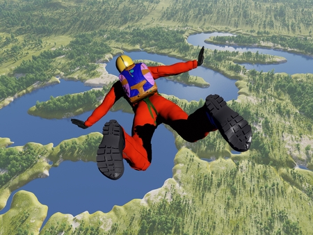 Parashutist on the background of the landscape.3d renderの写真素材