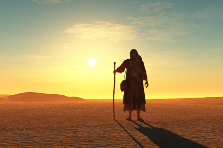 Traveler in the desert..3d renderの写真素材