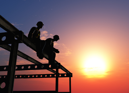 Silhouette of the workers on a background of the sky ,3d renderの写真素材