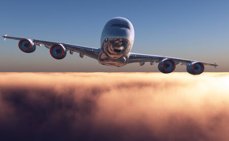 Passenger plane above the clouds. 3d renderの写真素材
