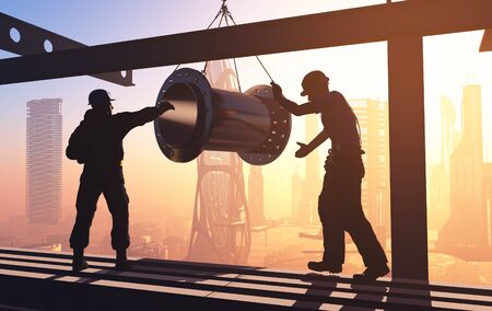 Silhouette pipe and builders.,3d renderの写真素材