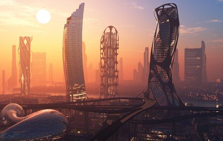 A fantastic city from the future.t.3d render