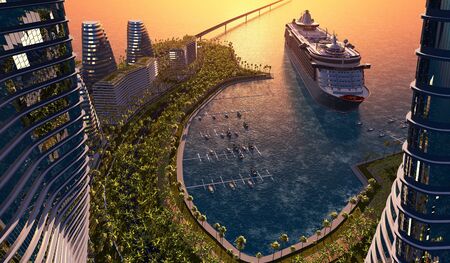 The bay of a modern city...3d render