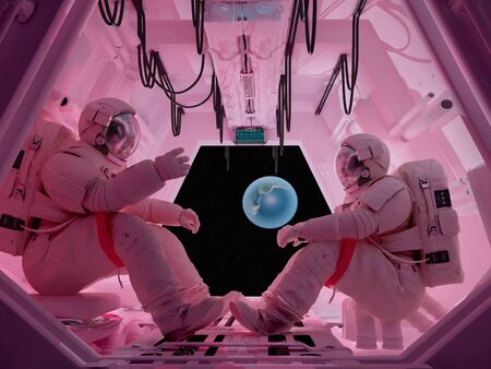 Astronauts sitting inside 3d render