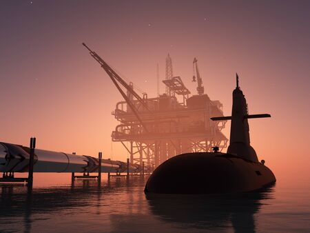 The military ship in the sea .3d renderの写真素材