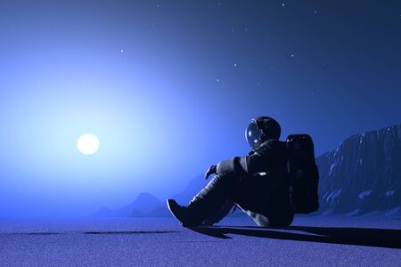 The astronaut on the background of the planet..3d renderの写真素材