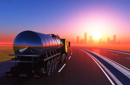 Truck driven by fuel on the road. ,3d renderの写真素材