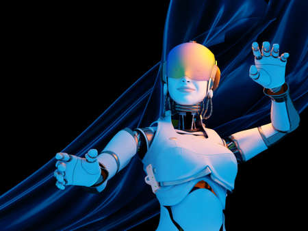 Cyborg girl on a black background,3d renderの写真素材