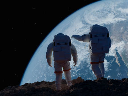 Group of astronauts are on the planetの写真素材