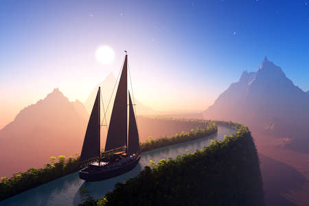 Astronaut near the crater with water.3d render