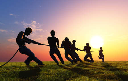 Silhouettes of people pulling the rope., 3d render