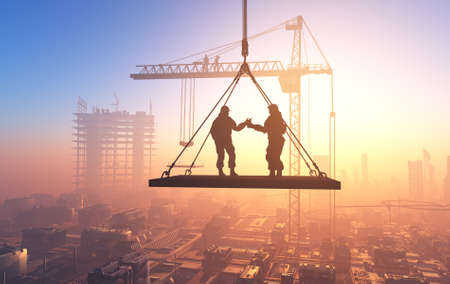 The group of workers working at a construction site., 3d renderの写真素材