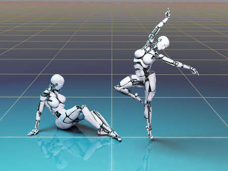The figure of the robot on a blue background., 3d render